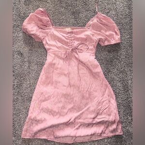 Altar'd State Pink Midi Dress with Puff Sleeves